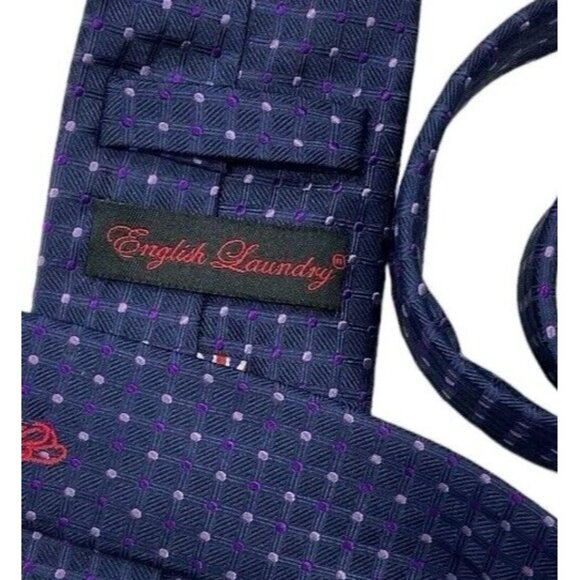 ENGLISH LAUNDRY Men's 100% Silk Necktie LUXURY Tie Blue Geometric W:3" EUC - Picture 2 of 6